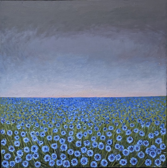 Maria Hillfon  www.hillfon.com  Blåklint - Bluebottle, 100x100 målningar, paintings